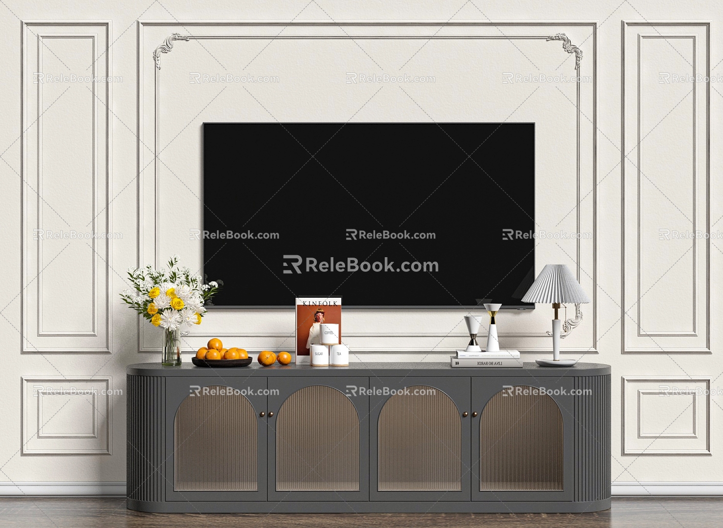 French TV cabinet TV background wall 3d model