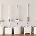 White Bathroom Cleaning Accessories With Wall Mounted Mops And Buckets 3d model