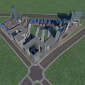 Modern Urban Commercial Landscape With Tall Buildings Roads Green Areas And Commercial Structures