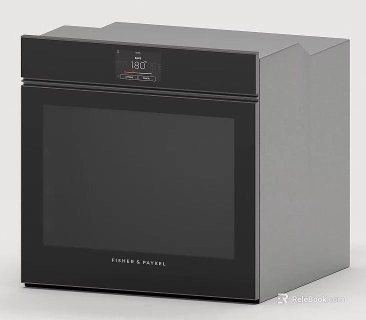 Fisher Paykel Black Modern Kitchen Oven With Digital Display And Glass Door 3d model 