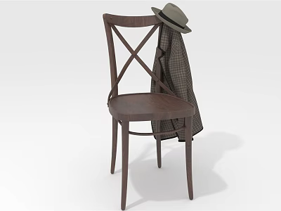 Stylish Wooden Cross Back Leisure Chair With Plaid Coat And Hat 3d model
