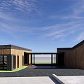 Modern Vacation Home With Wooden Exterior Black Frames Open Porch And Courtyard Under Blue Sky