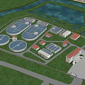 Modern Industrial Plant With Circular Structures Lush Greenery And River Surroundings 3d model