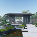 Karesansui Garden In Modern Courtyard With Stone Pathway Small Ponds Green Plants And Lighting