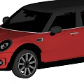 Red Mini Cooper Five Door Hatchback With Black Roof And Sporty Design