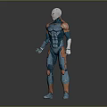 Futuristic Humanoid Character In Blue Copper Metallic Armor With Muscular Build Design