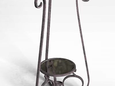 Wrought Iron Decorative Plant Stand Featuring Curved Design And Circular Tray Top 3d model