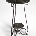 Wrought Iron Decorative Plant Stand Featuring Curved Design And Circular Tray Top