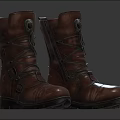 Brown Leather Boots With Lace Up Design Round Toe Thick Heel And Metal Buckle Decoration