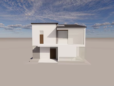 Modern Detached House With White Exterior Two Story Large Windows Dark Roof 3d model