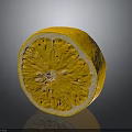 Fresh Sliced Lemon with Bright Yellow Flesh and White Peel on Black Background with Reflection