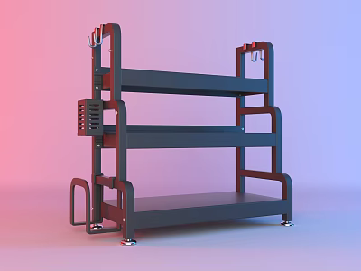 Industrial Metal Three Tier Storage Rack With Mobile Wheels And Side Panel 3d model