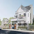 Modern Single Family House Exterior Design With Balcony Garage And Front Yard Trees