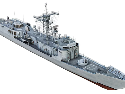 Modern Gray Naval Warship With Superstructure Radar Antennas And Deck 3d model