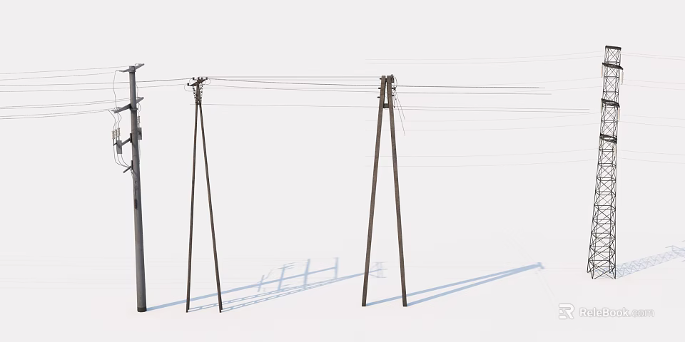 Urban Road Infrastructure With Electric Poles And Overhead Power Lines 3d model 
