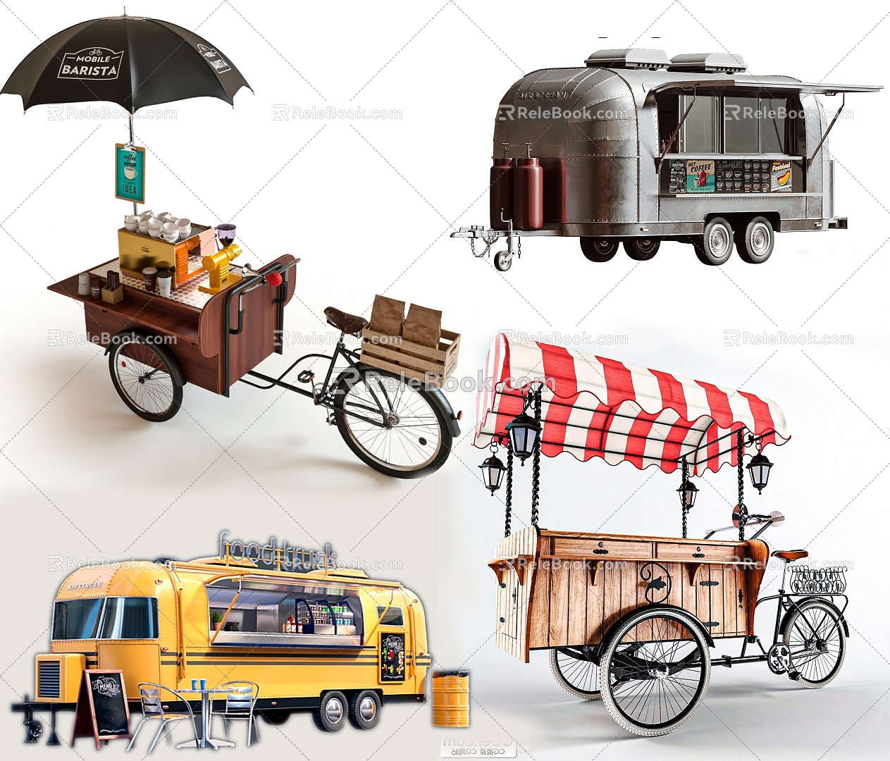 Vans Market Booth Night Market Booth Selling Kiosk Food Stand Mobile Booth Food Car Tricycle Selling Car 3d model