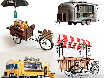 Various Mobile Vending Vehicles Showcasing Designs 3d model