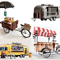 Vans Market Booth Night Market Booth Selling Kiosk Food Stand Mobile Booth Food Car Tricycle Selling Car 3d model