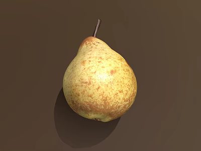 Ripe Yellow Pear With Brown Spots And Stem On Brown Background 3d model