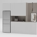 Minimalist Modern White Sideboard With Cabinets Countertop Coffee Machine And Refrigerator