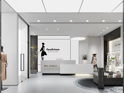 Modern Fashion Store Interior With Mannequins Reception Desk And Display Lighting 3d model