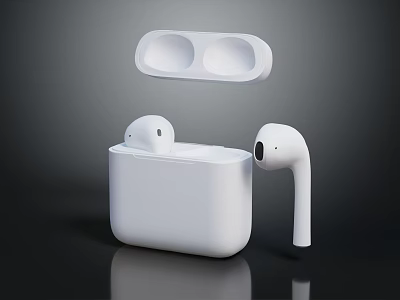 Sleek White Wireless Earbuds With Open Charging Case And Modern Design 3d model