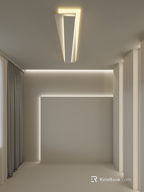 Modern Minimalist Living Room Ceiling Light With Linear Lights White Walls And Gray Curtains 3d model 