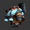 Game Fantasy Character Chubby Dwarf With Large Blue Beard Striped Clothing And Wooden Hammer