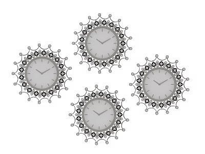 Set Of Four Decorative Wall Clocks With Ornate Patterned Frames 3d model