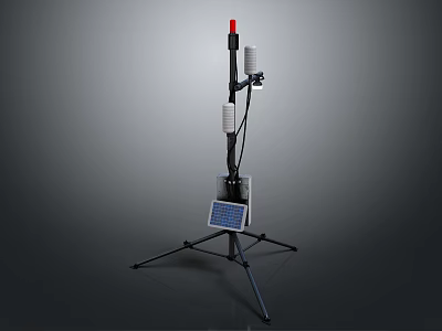 Portable Tripod Mounted Device With Red Light White Cylindrical Antennas And Digital Screen Panel 3d model