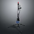 Portable Tripod Mounted Device With Red Light White Cylindrical Antennas And Digital Screen Panel