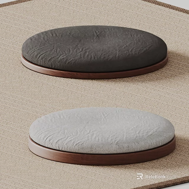Modern Round Stools with Upholstered Black and Gray Seats and Wooden Bases 3d model 