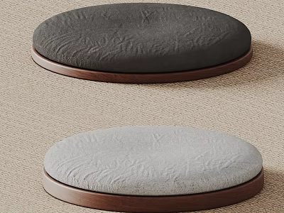 Modern Round Stools with Upholstered Black and Gray Seats and Wooden Bases 3d model