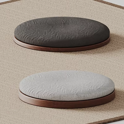 Modern Round Stools with Upholstered Black and Gray Seats and Wooden Bases 3d model