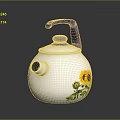 Decorative White Teapot With Sunflower Pattern Black Handle And Silver Rim