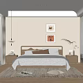 Modern Minimalist Bedroom With Wooden Bed White Sheets Pillows Wall Art And Natural Window View