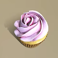 Delicious Cupcake With Purple Swirl Cream In Brown Paper Liner On Light Brown Background