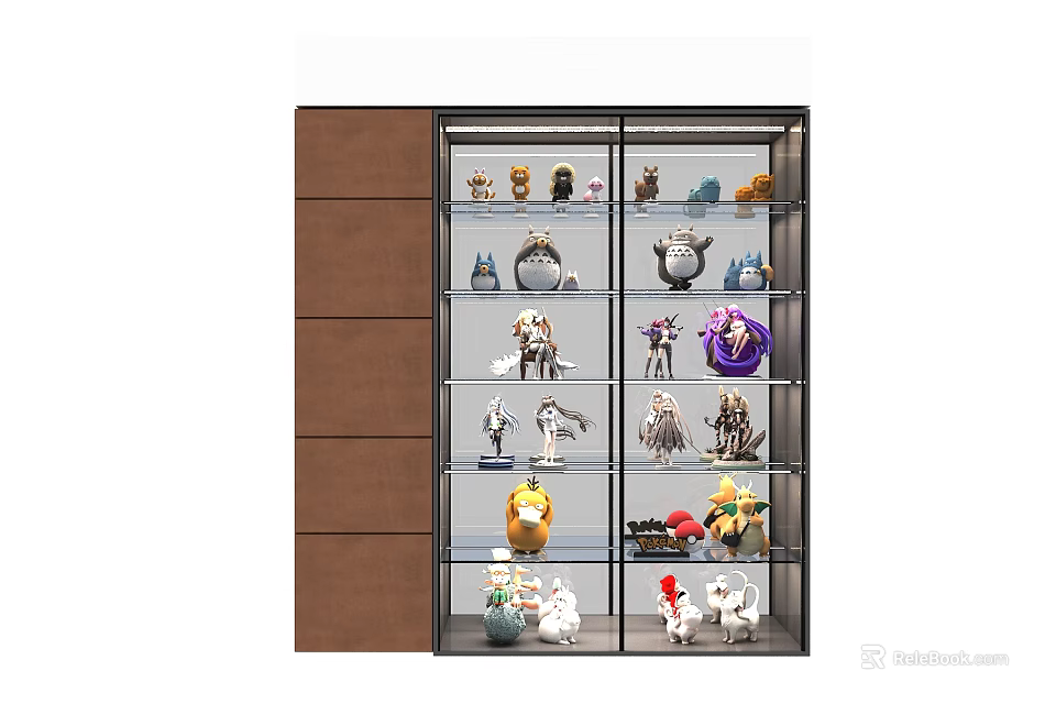 Glass Door Display Cabinet With Multiple Shelves Holding Various Collectible Figurines 3d model 
