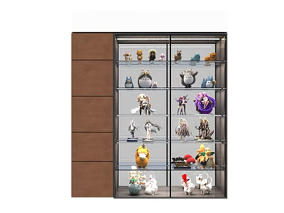 Glass Door Display Cabinet With Multiple Shelves Holding Various Collectible Figurines 3d model