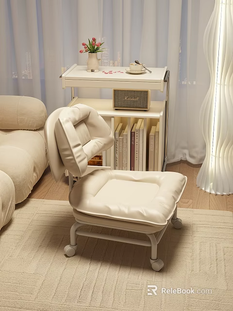 Beige Leather Sofa Stool With Backrest In Modern Cozy Living Room 3d model 