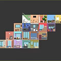 Colorful Layered 3D Miniature Room Models With Various Interiors And Furniture