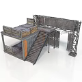 Industrial Scene Structure With Metal Frame Staircase And Platform Components