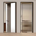 Modern Interior Hinged Doors With Black Frames And Textured Glass Panel Design 3d model