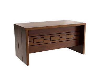 Dark Brown Wooden Desk With Simple Design And Drawer Storage Features 3d model