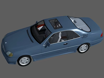 Blue Two Door Sedan With Sunroof Silver Wheels And Brown White Seats 3d model
