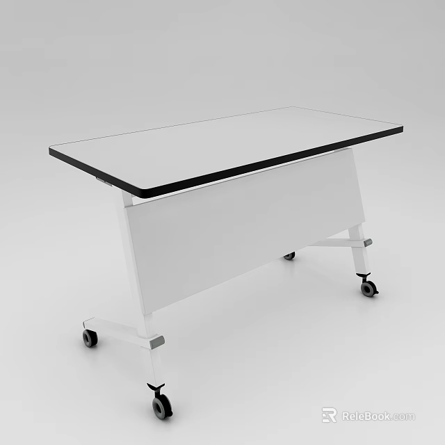 Modern Conference Table With Glass Top Black Border White Frame And Wheels 3d model 