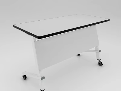 Modern Conference Table With Glass Top Black Border White Frame And Wheels 3d model