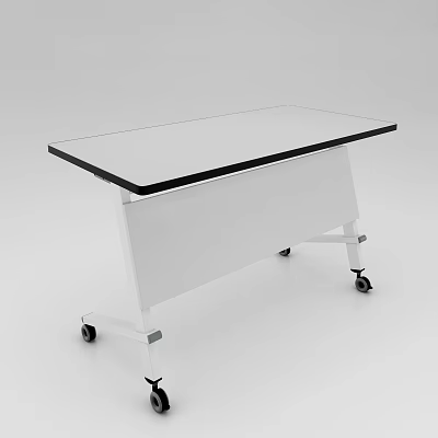 Modern Conference Table With Glass Top Black Border White Frame And Wheels 3d model