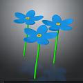 Three Blue Flowers With Green Stems Against Dark Background For Home Decor