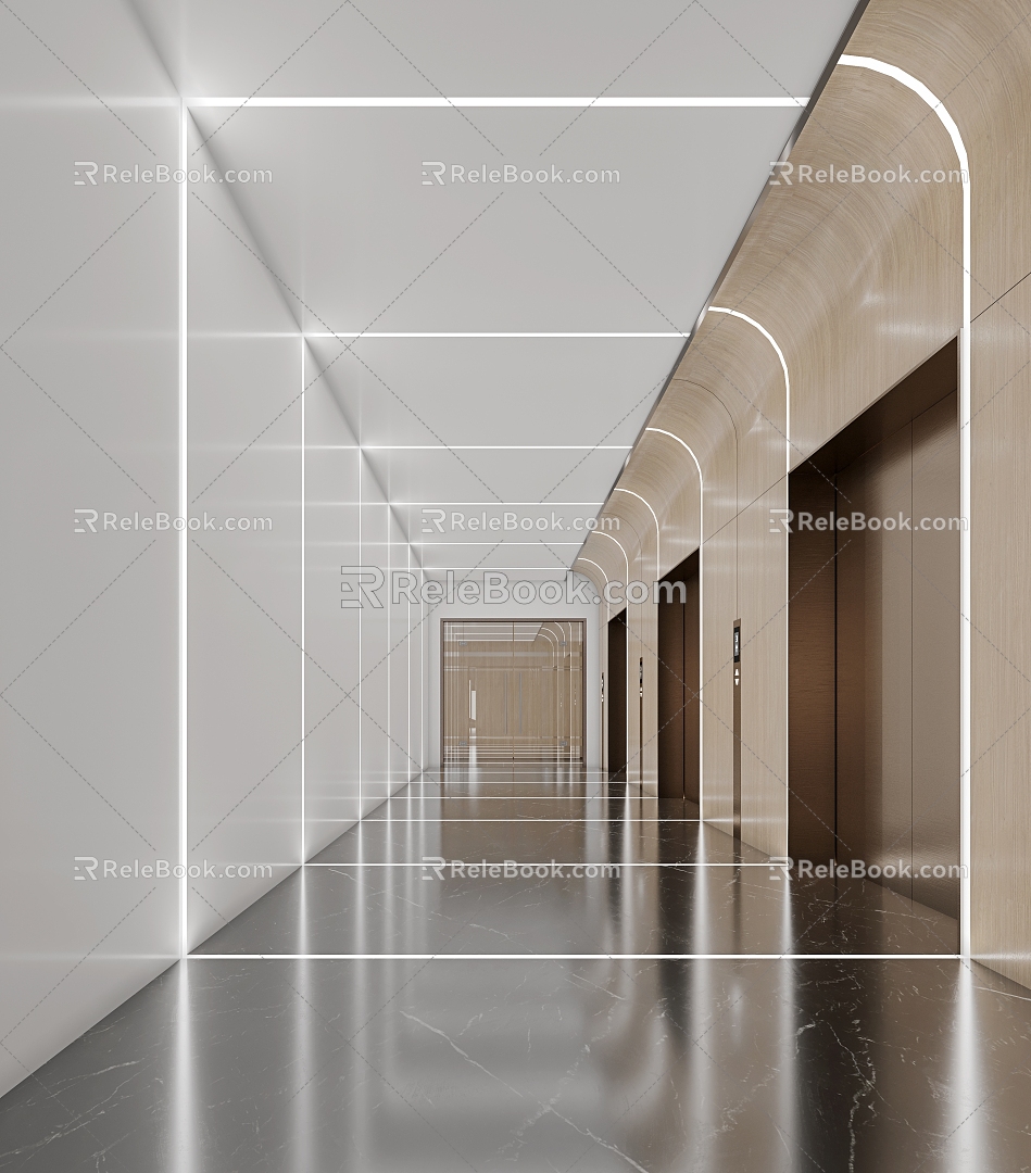 modern elevator hall public elevator aisle corridor elevator door aisle 3d model